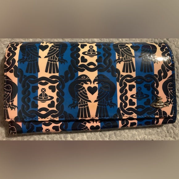 Vivienne Westwood Handbags - Vivienne Westwood Pre-loved EUC Parrot with Hearts glossy leather long wallet